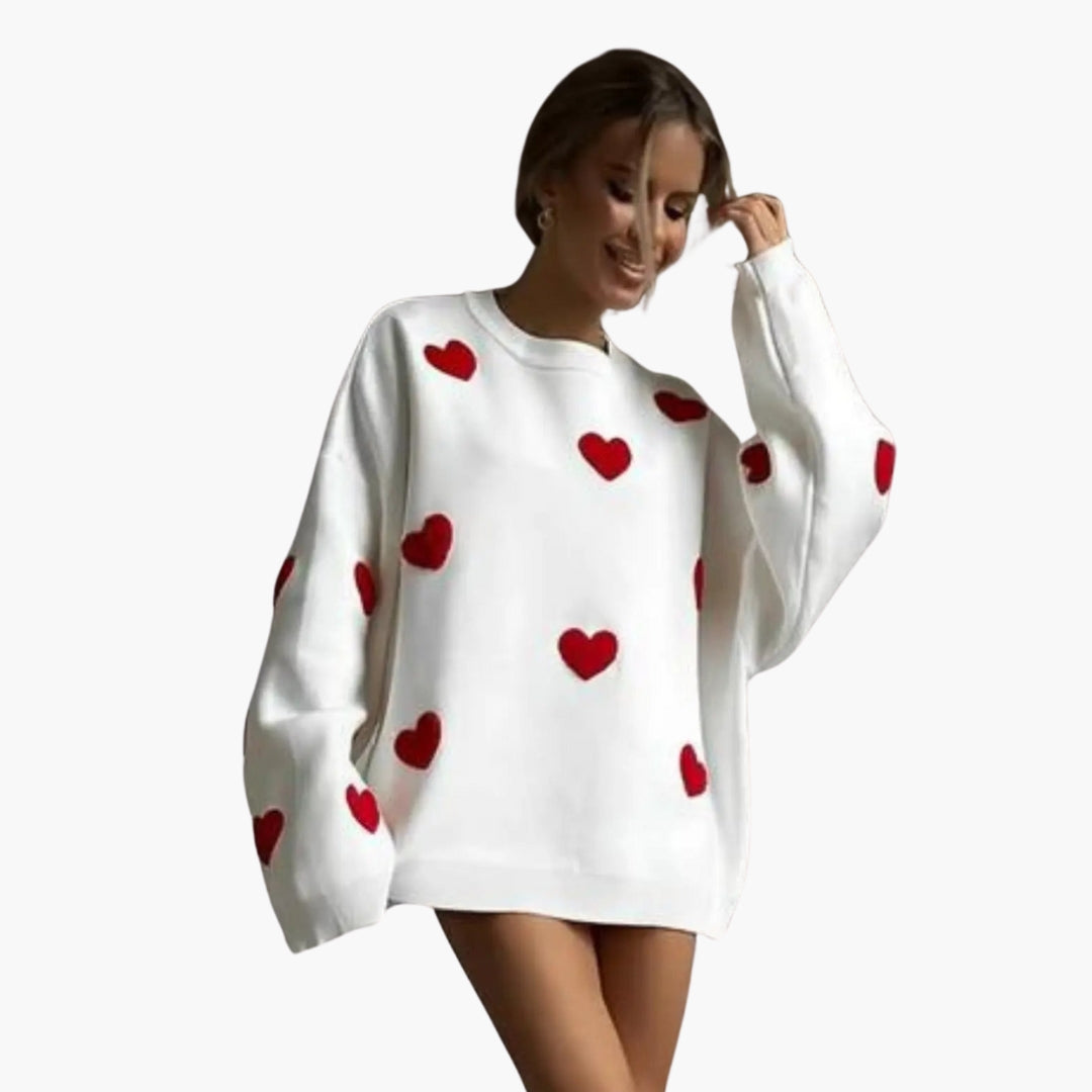 Pull femme avec col rond et motifs cœur