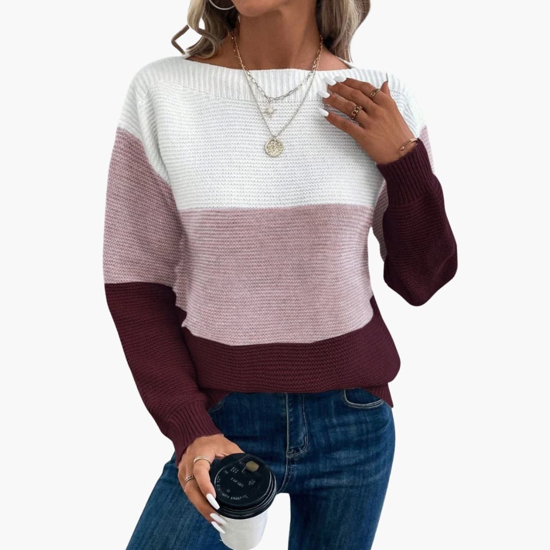 Pull femme avec col rond et surface tricotée