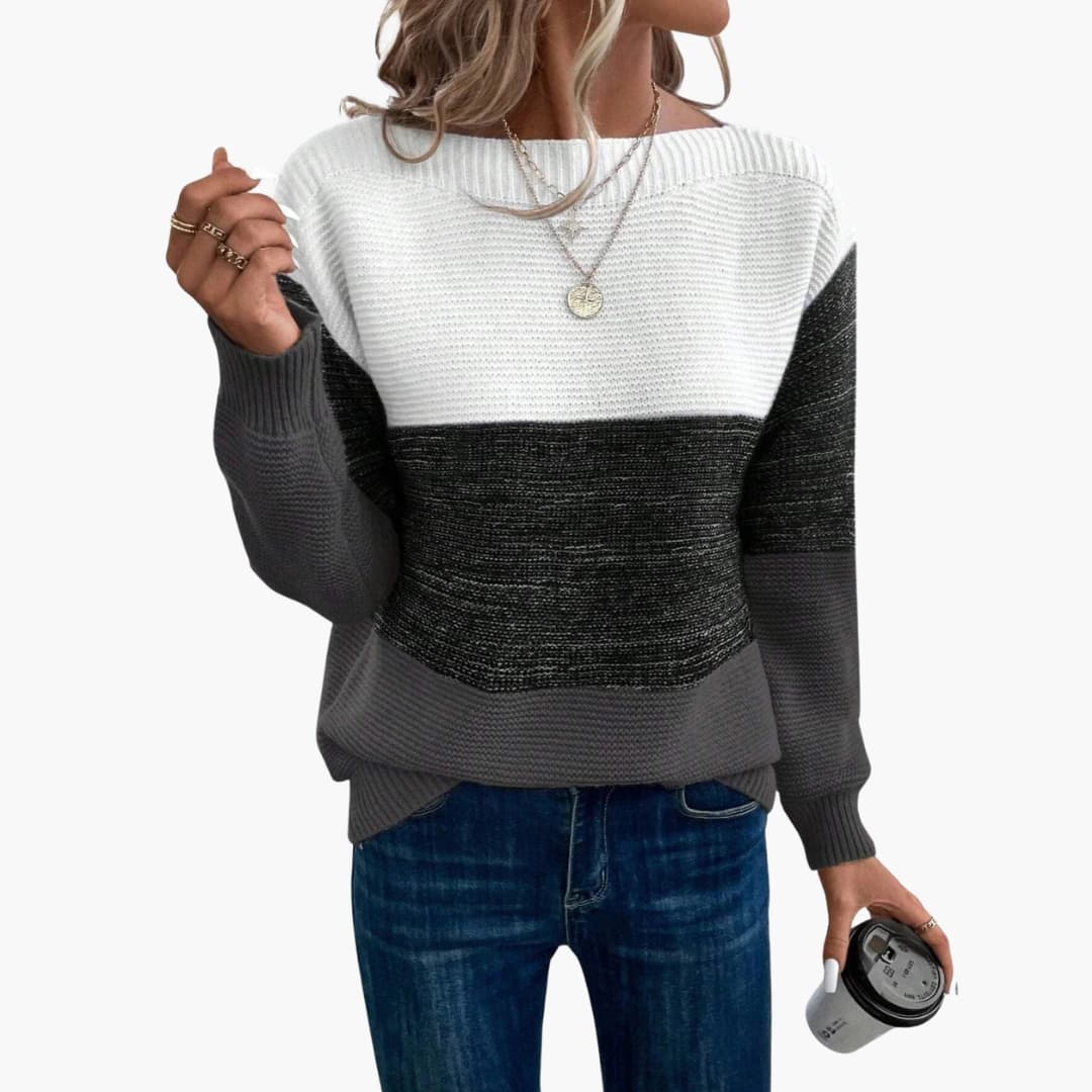 Pull femme avec col rond et surface tricotée