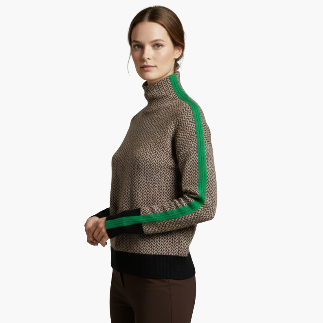 Pull femme avec motif rayé et col montant