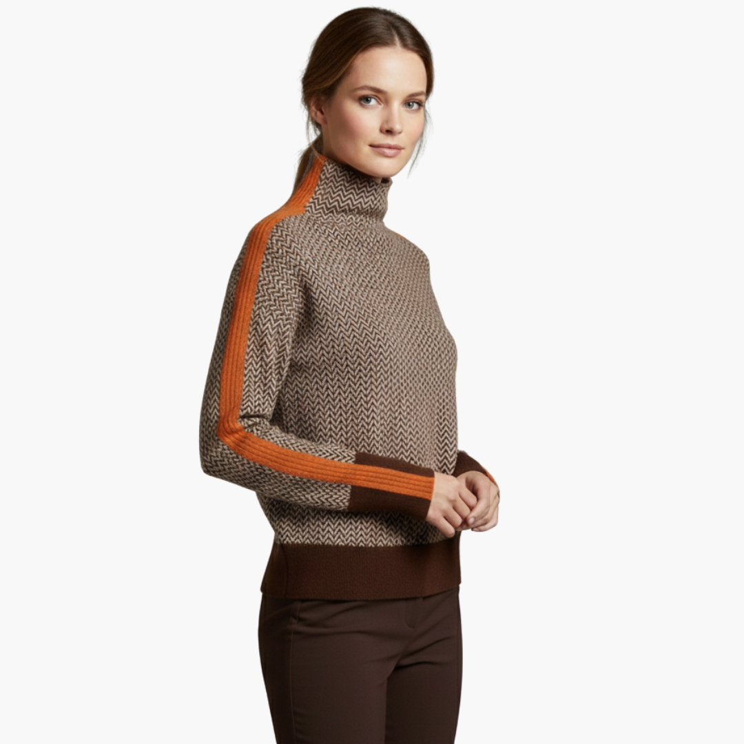 Pull femme avec motif rayé et col montant
