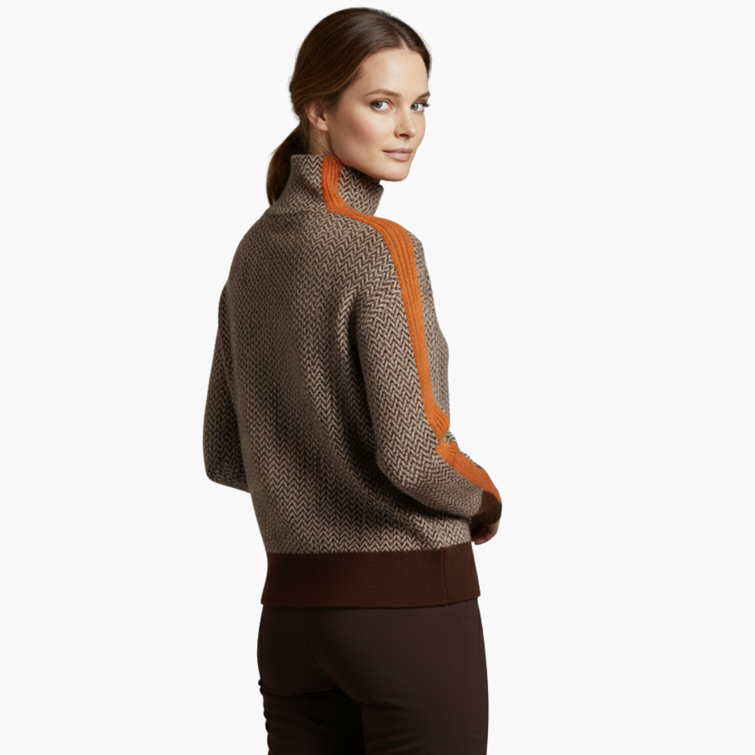 Pull femme avec motif rayé et col montant