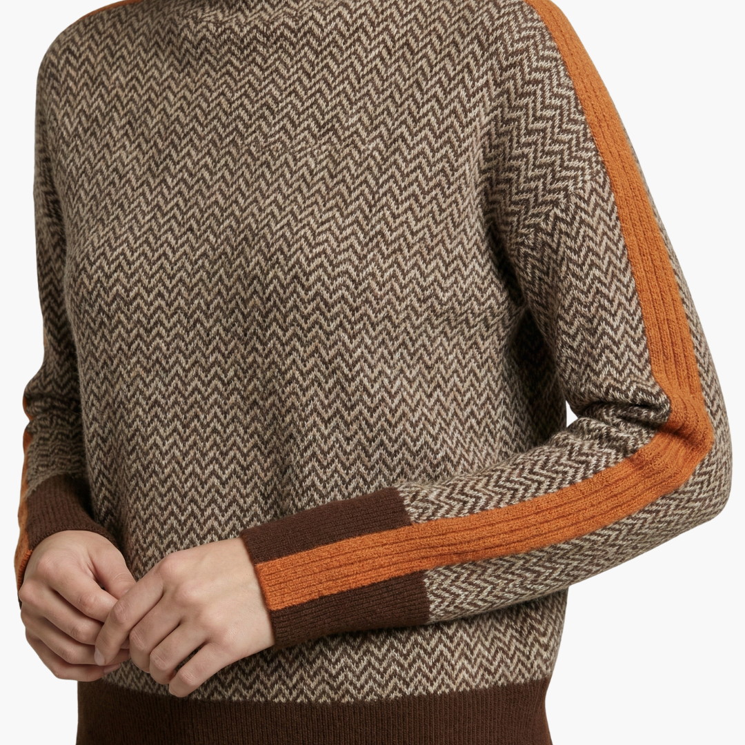 Pull femme avec motif rayé et col montant