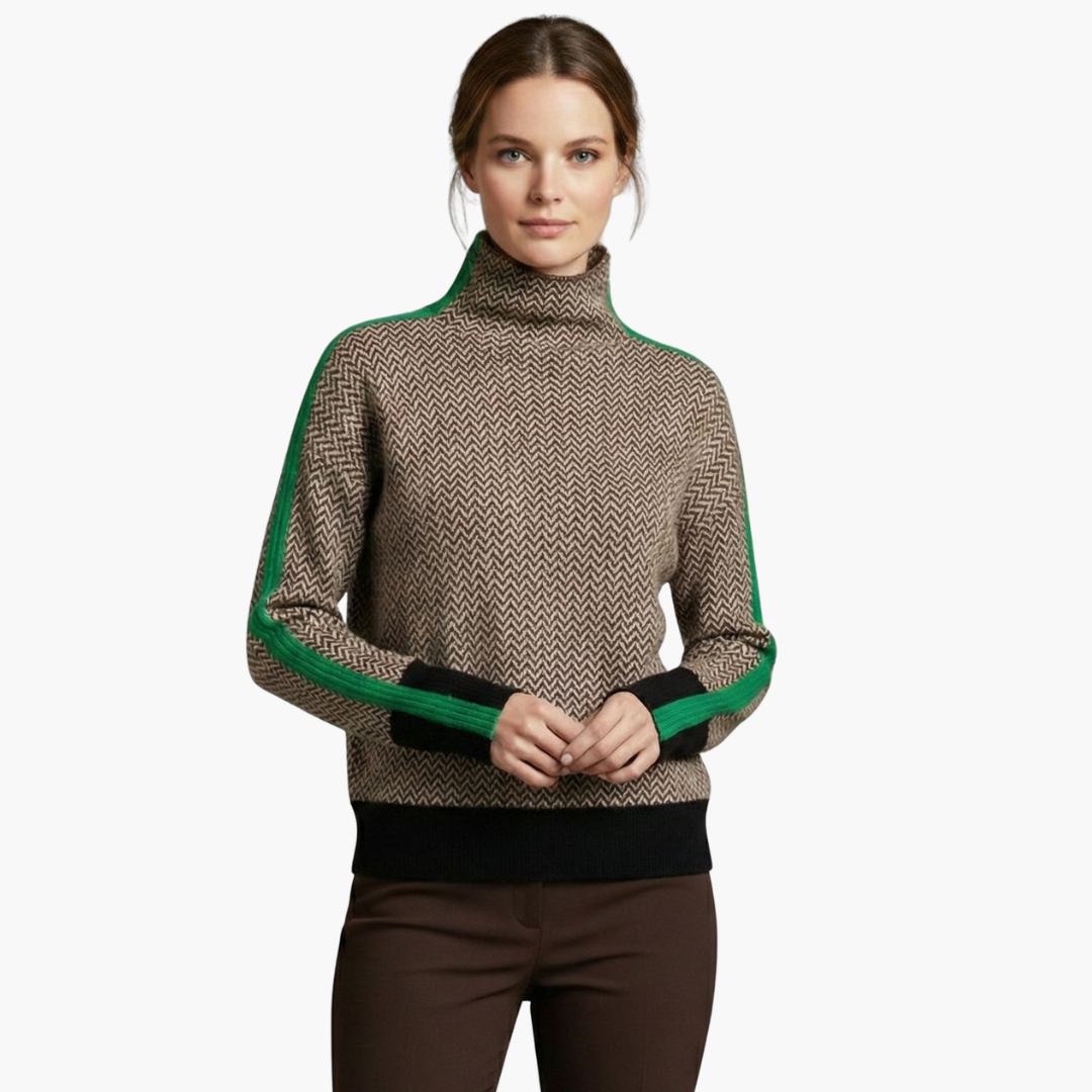 Pull femme avec motif rayé et col montant