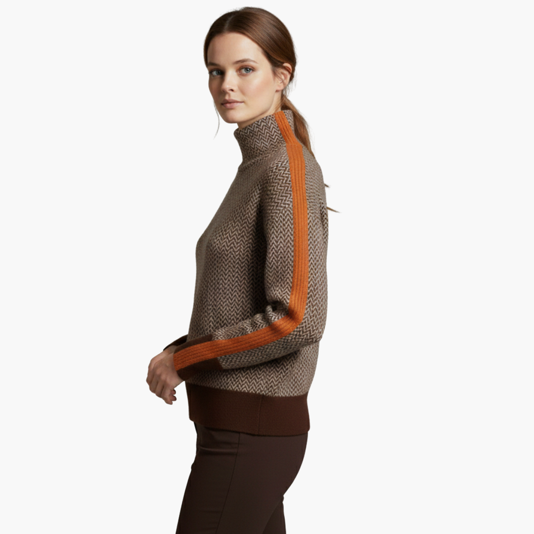 Pull femme avec motif rayé et col montant