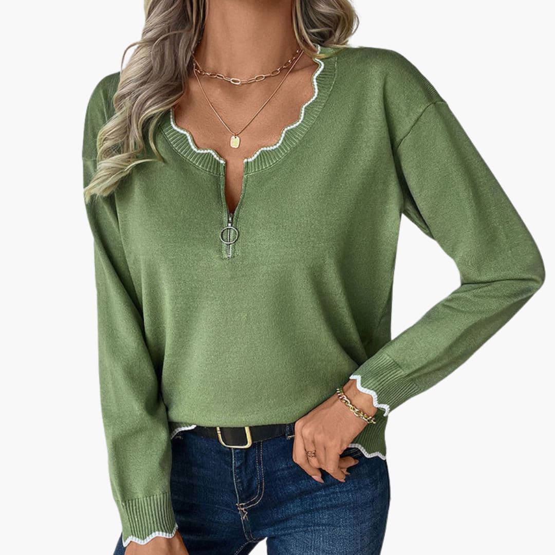 Felpa donna con zip decorativa e dettagli volant