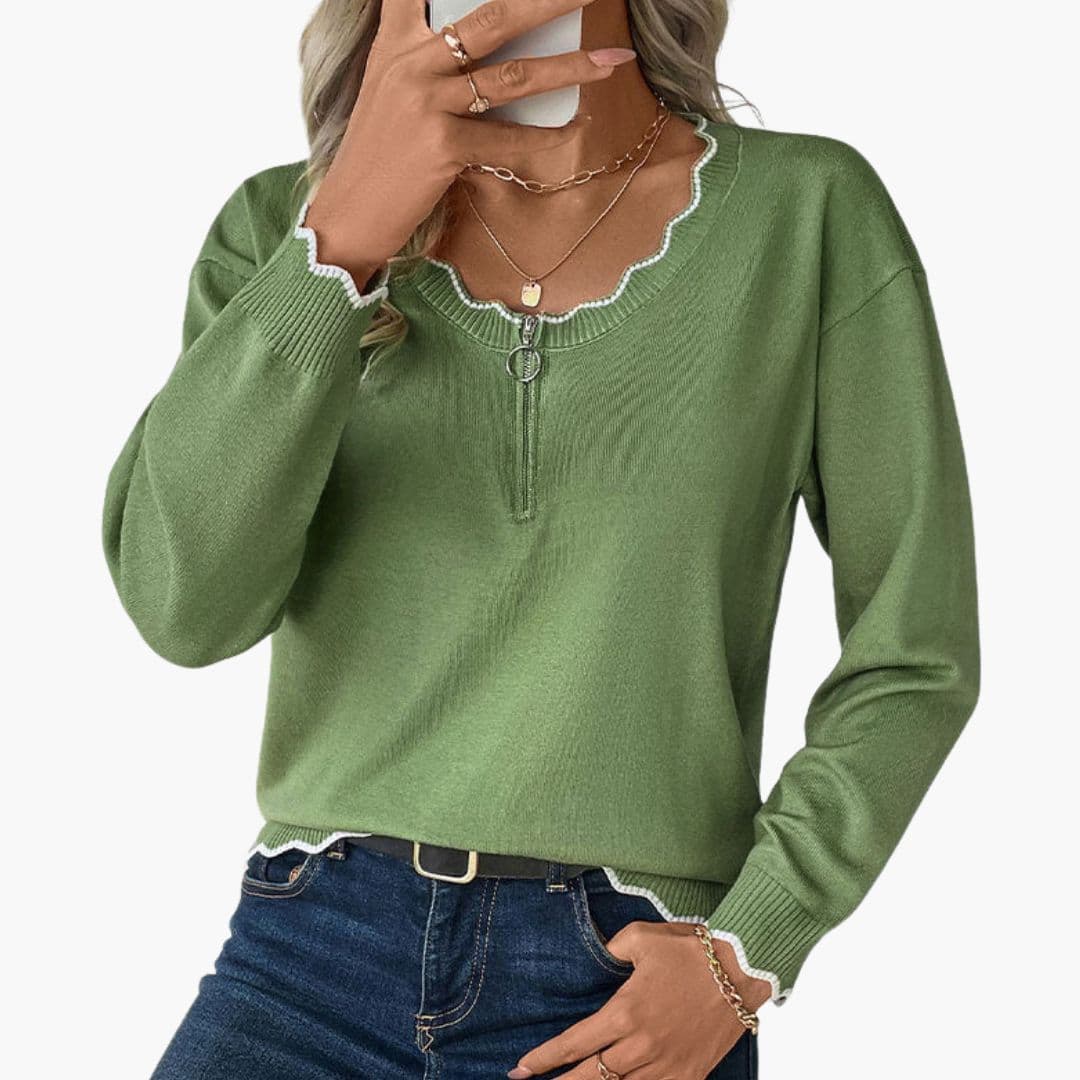 Felpa donna con zip decorativa e dettagli volant