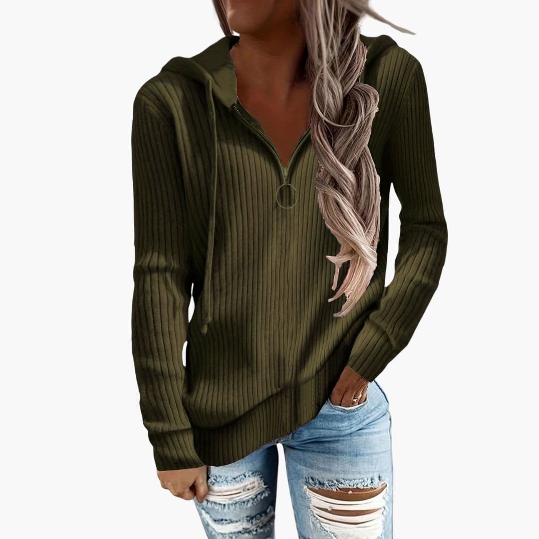 Pull femme en maille à col montant et fermeture zippée