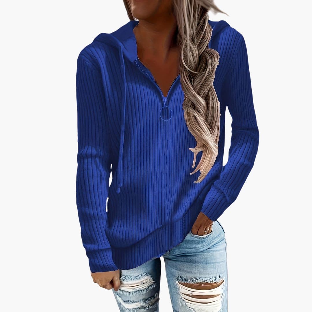 Pull femme en maille à col montant et fermeture zippée