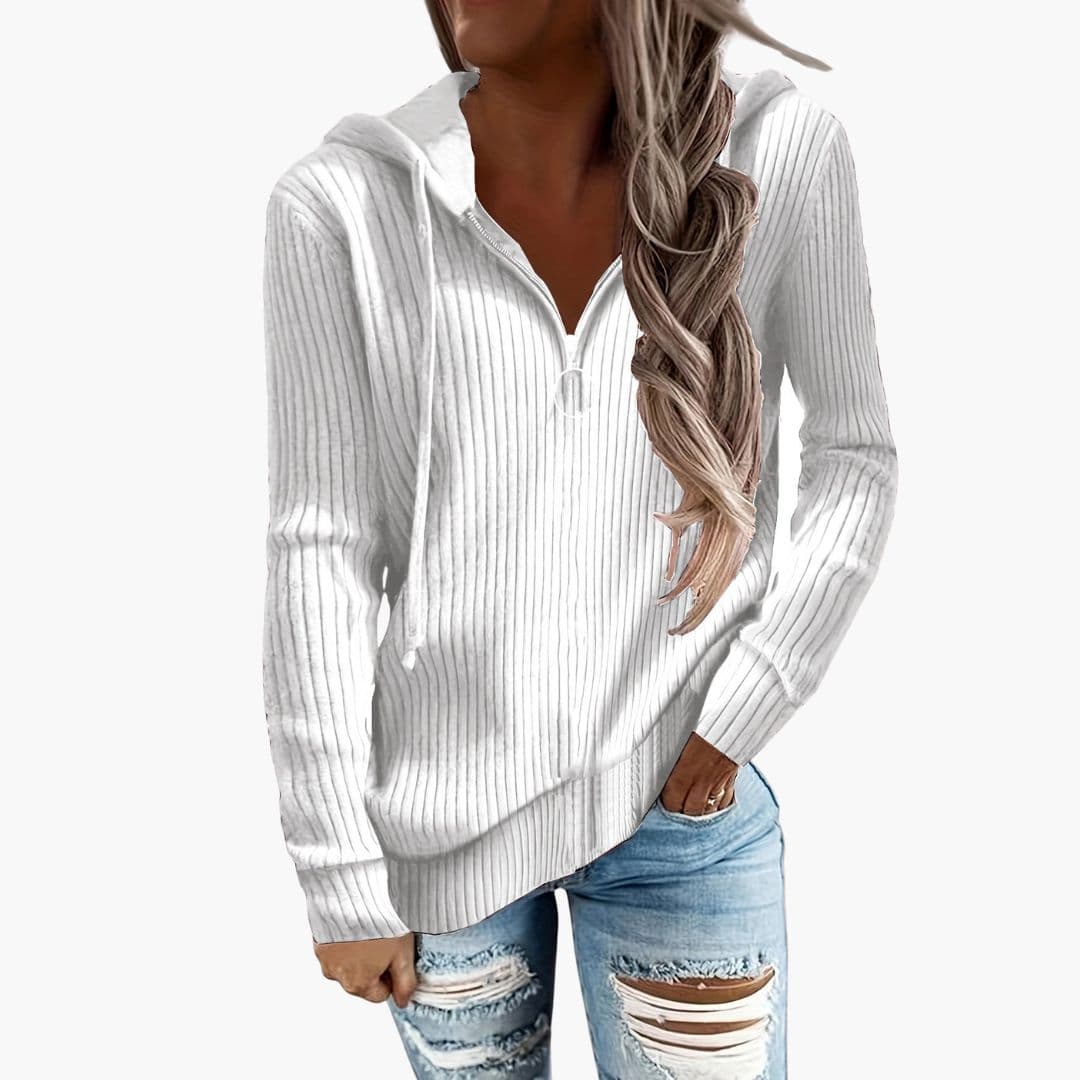 Pull femme en maille à col montant et fermeture zippée