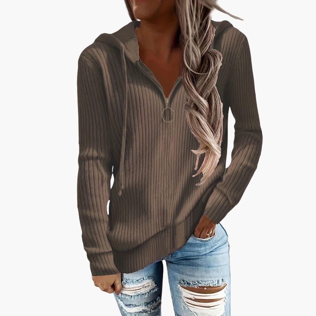 Pull femme en maille à col montant et fermeture zippée