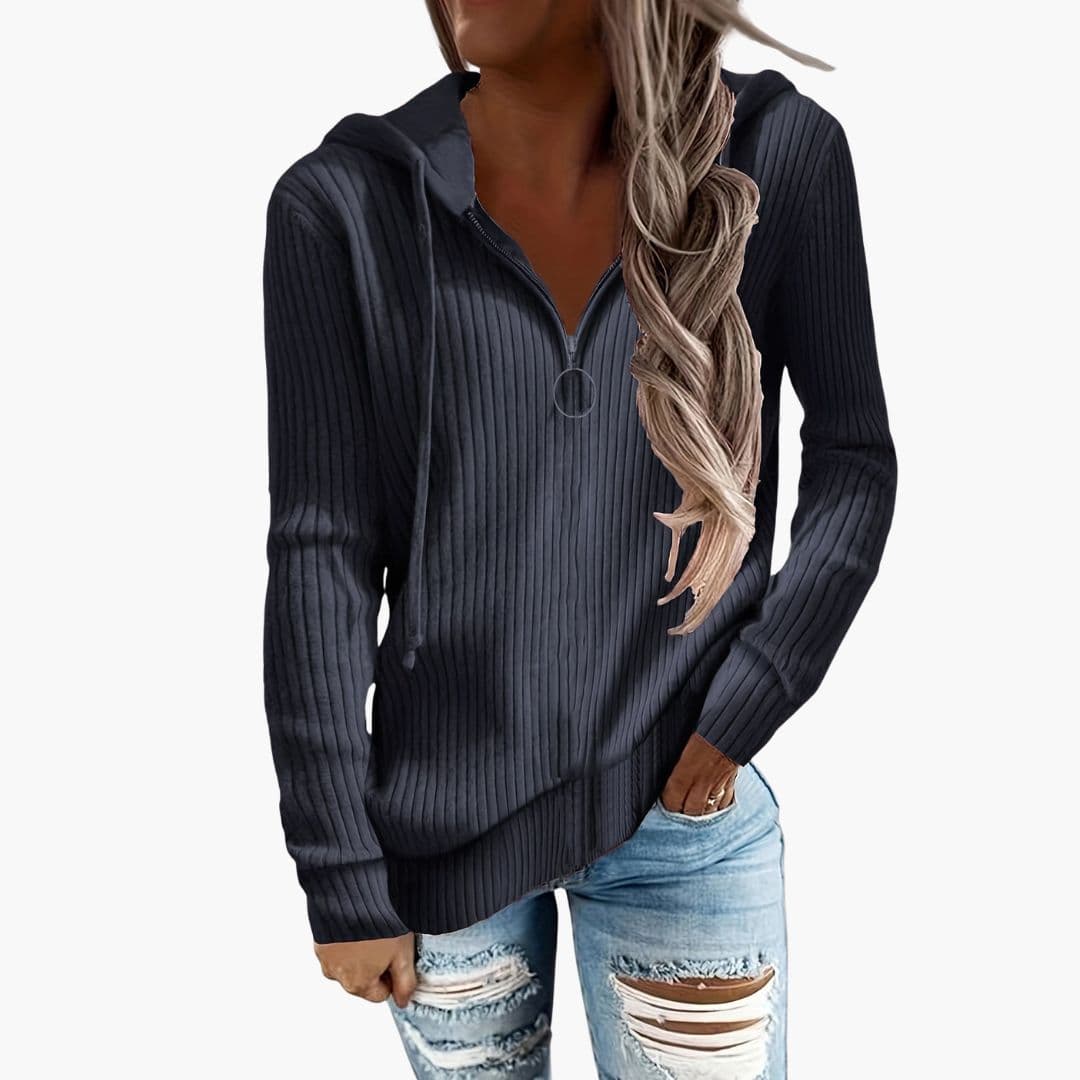 Pull femme en maille à col montant et fermeture zippée