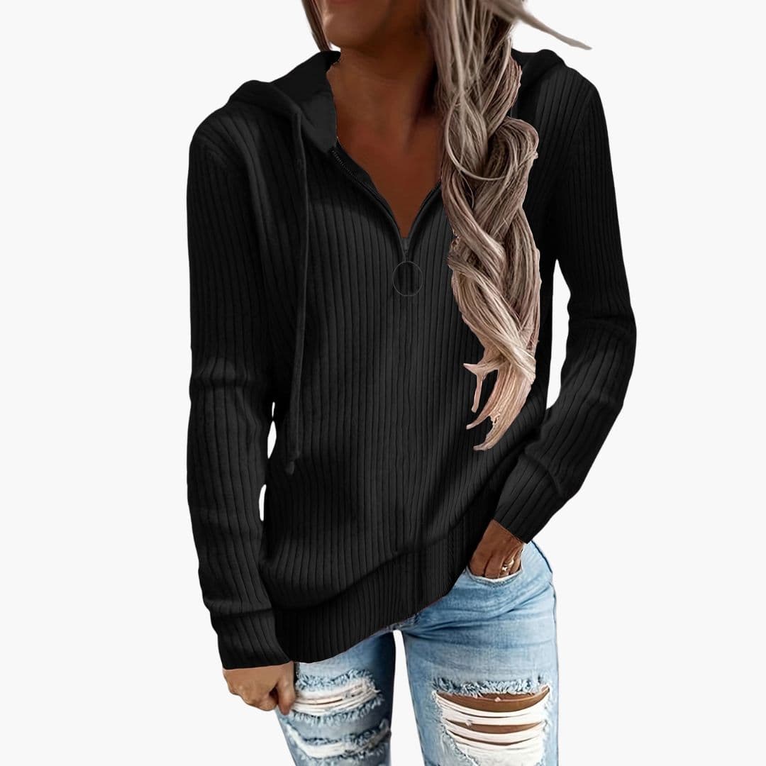 Pull femme en maille à col montant et fermeture zippée