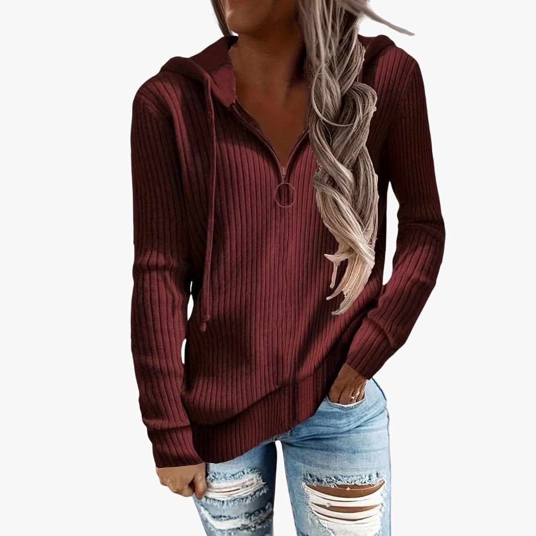 Pull femme en maille à col montant et fermeture zippée