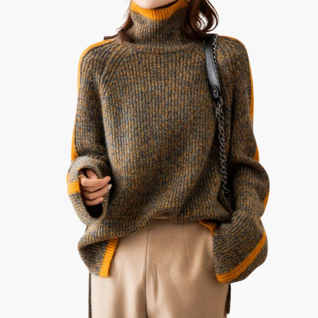 Maglione donna in maglia con collo alto e maniche larghe