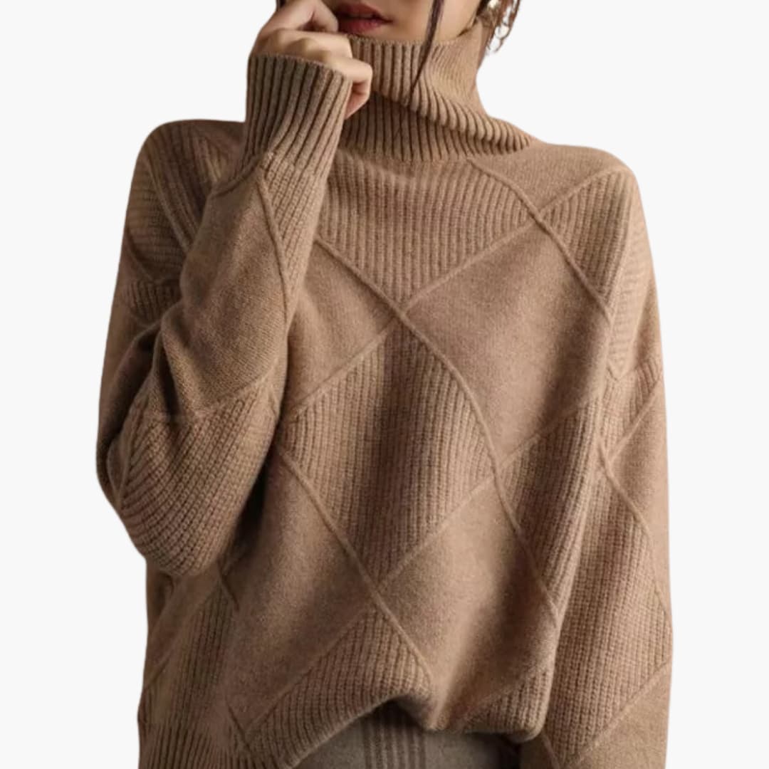 Maglione donna in maglia con motivo a rombi testurizzato e collo a coste
