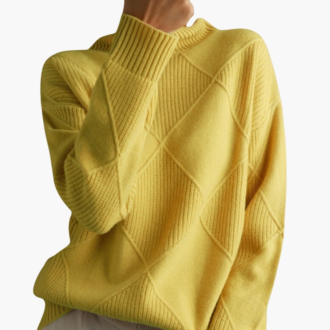 Maglione donna in maglia con motivo a rombi testurizzato e collo a coste