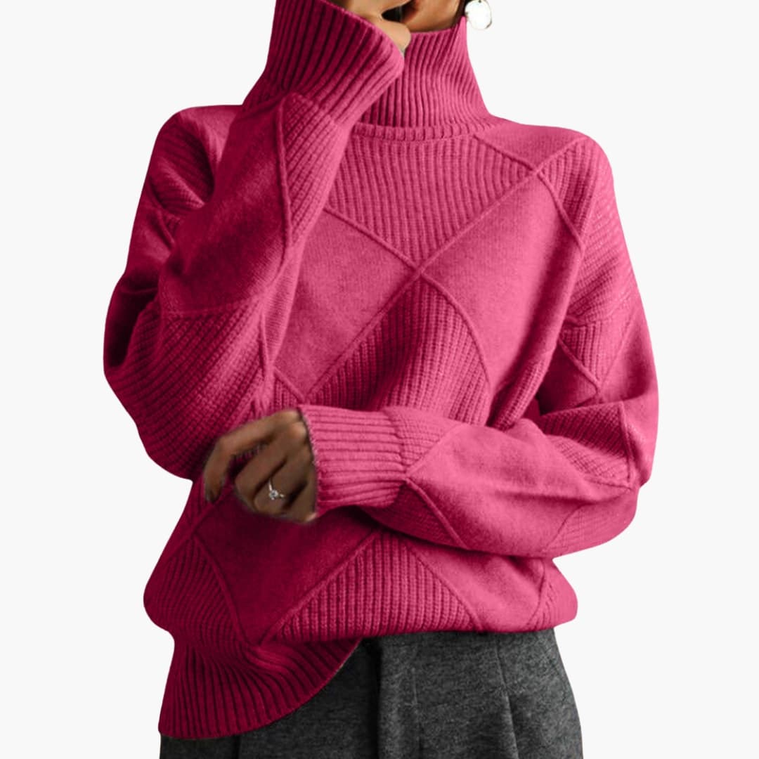 Maglione donna in maglia con motivo a rombi testurizzato e collo a coste