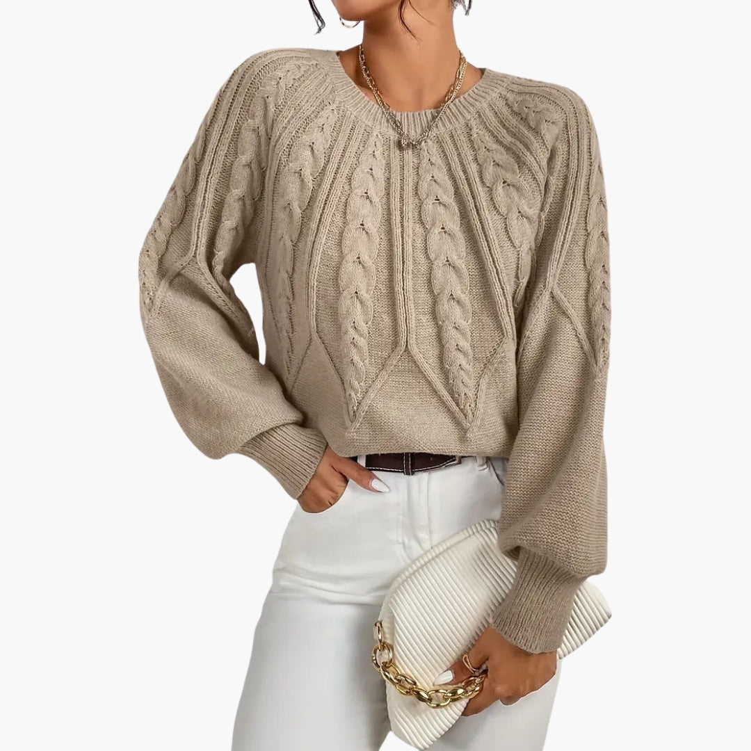 Pull femme maille torsadée manches bouffantes