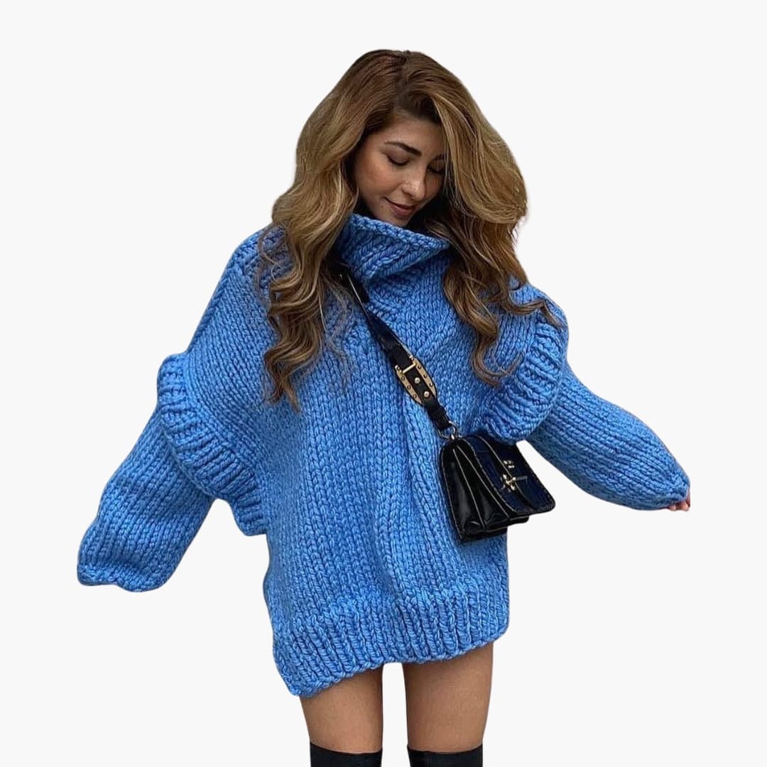 Oversized dame sweater i grov strik med rullekrave