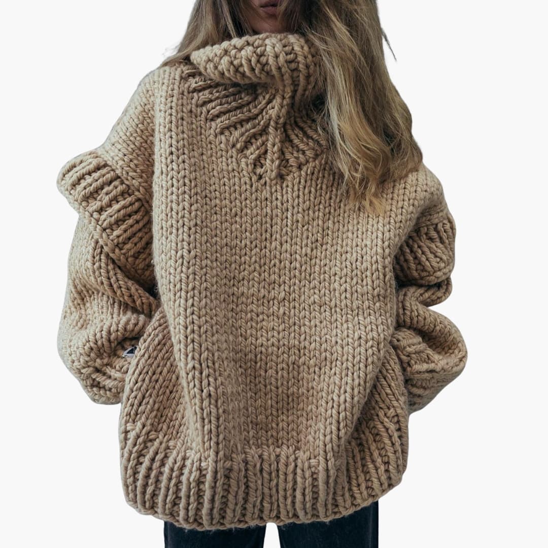 Oversized dame sweater i grov strik med rullekrave