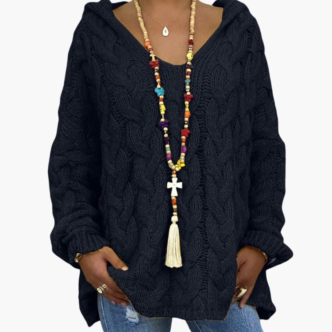 Pull femme torsadé avec col en V et coupe décontractée