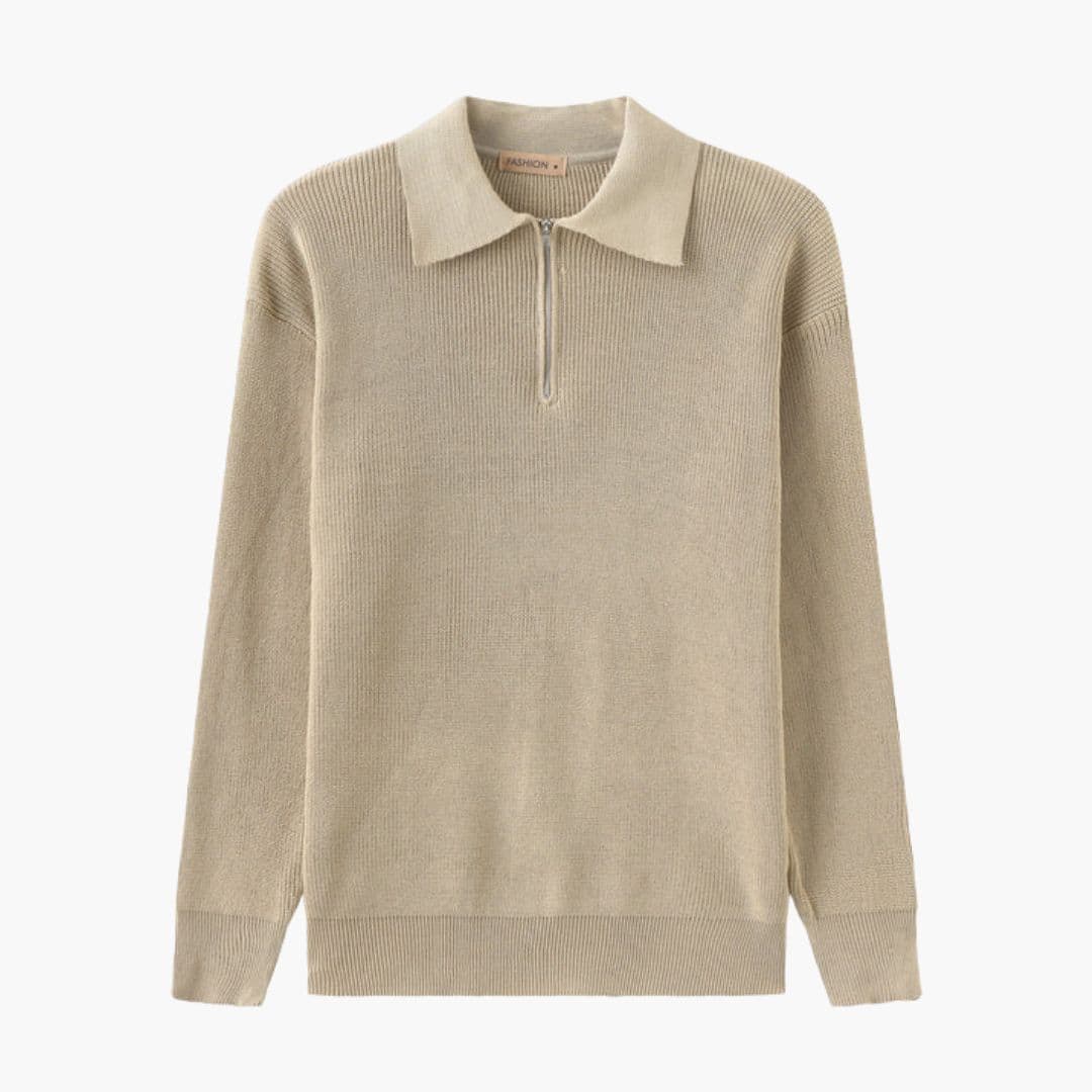 Men's mid-height collar zip-up pullover with long sleeves