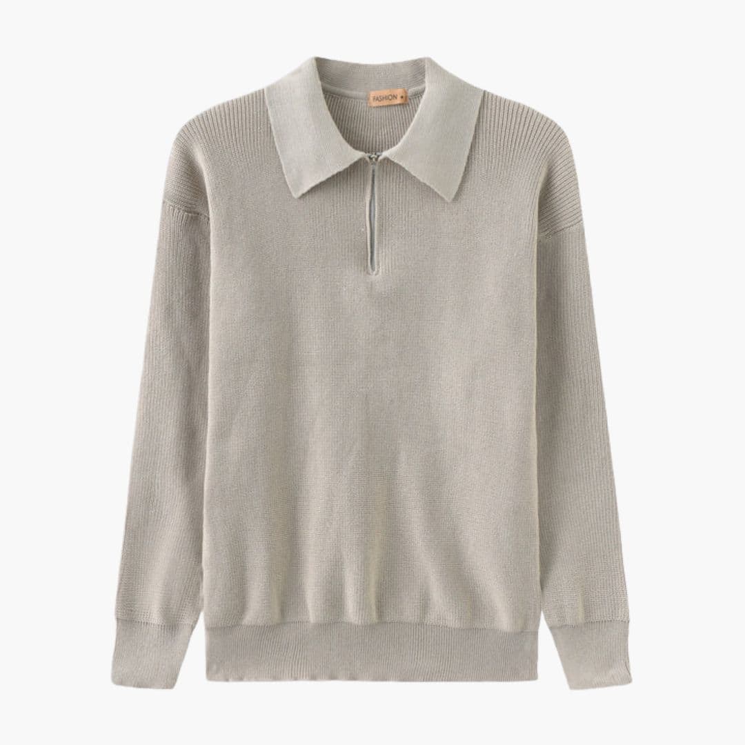 Men's mid-height collar zip-up pullover with long sleeves
