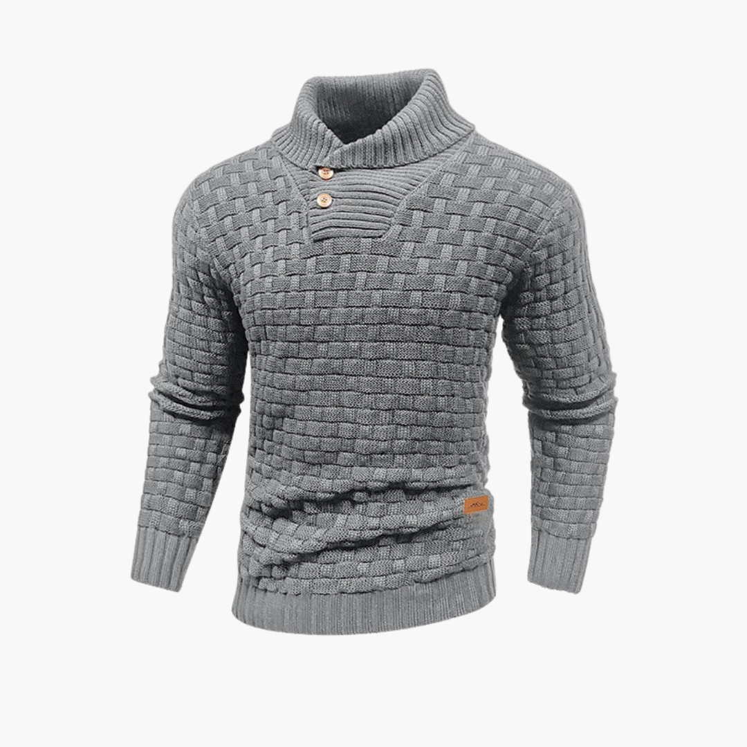 Pull homme à col montant avec patte de boutonnage