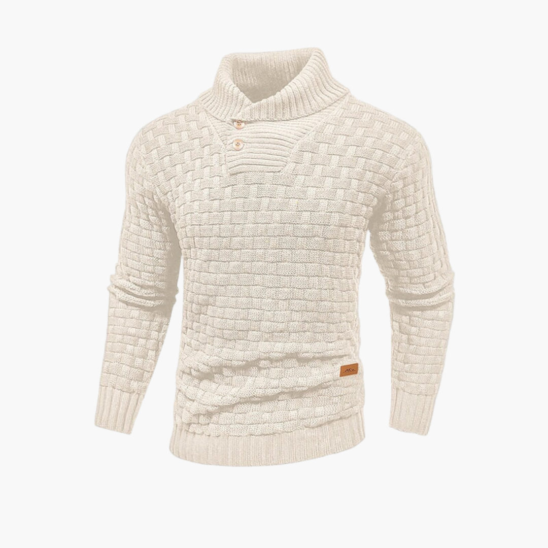 Pull homme à col montant avec patte de boutonnage