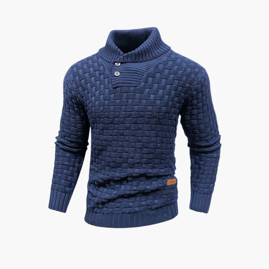 Pull homme à col montant avec patte de boutonnage