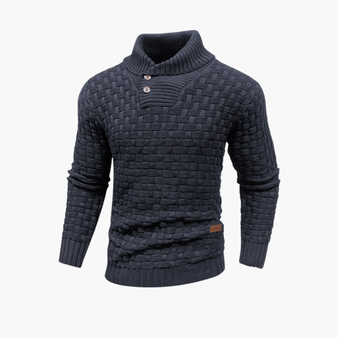 Pull homme à col montant avec patte de boutonnage