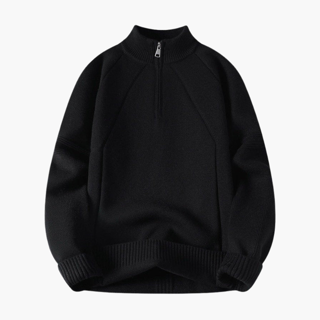 Pull homme à col montant zippé et motif maille texturée