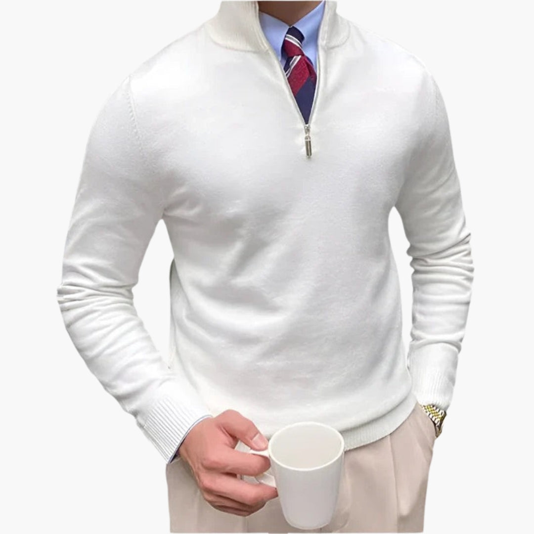 Pull homme col montant avec demi fermeture zippée