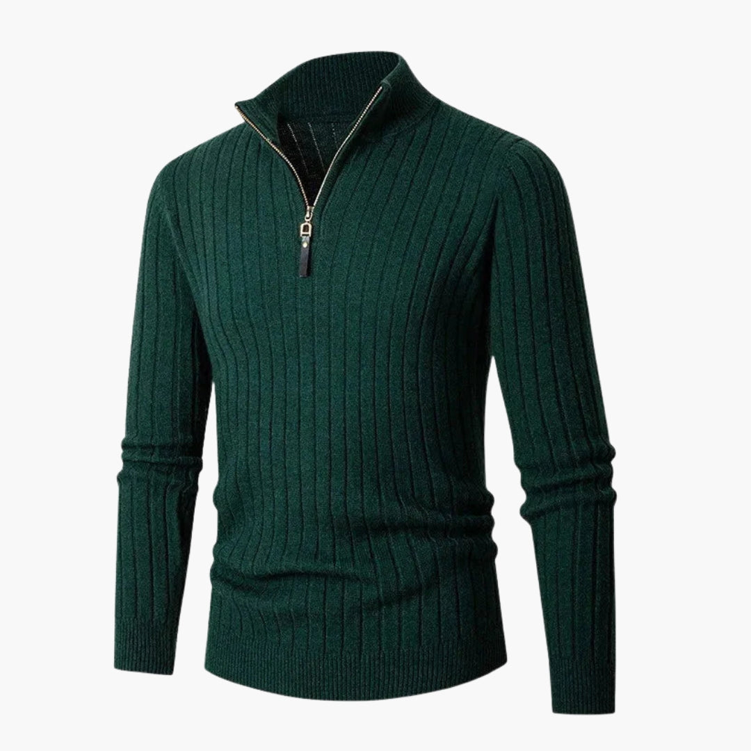 Pull homme en maille à col montant et demi zip