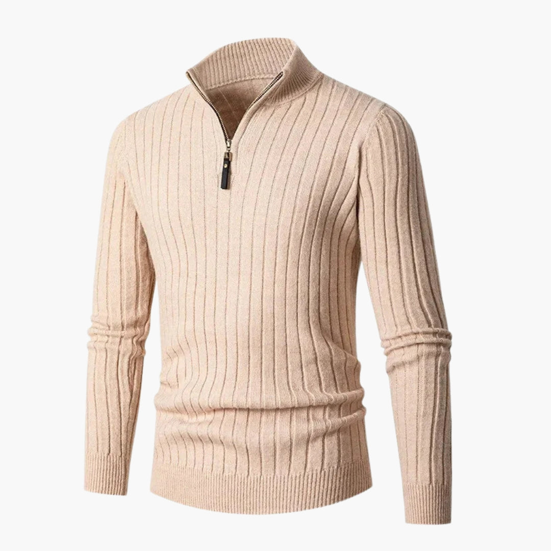 Pull homme en maille à col montant et demi zip