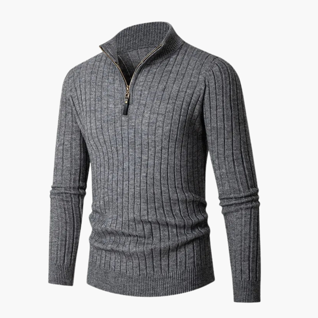Pull homme en maille à col montant et demi zip