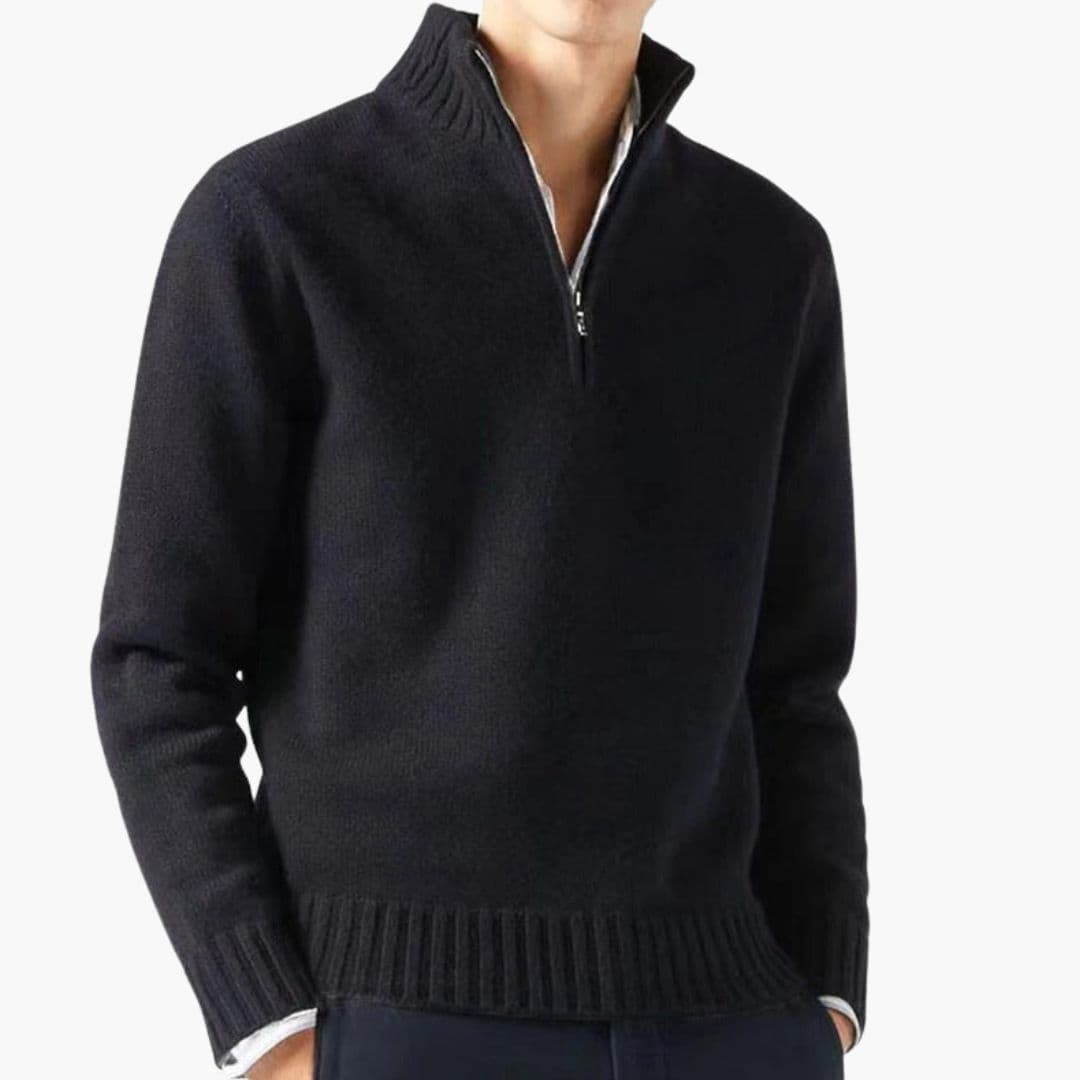 Pull homme en maille à col roulé zippé