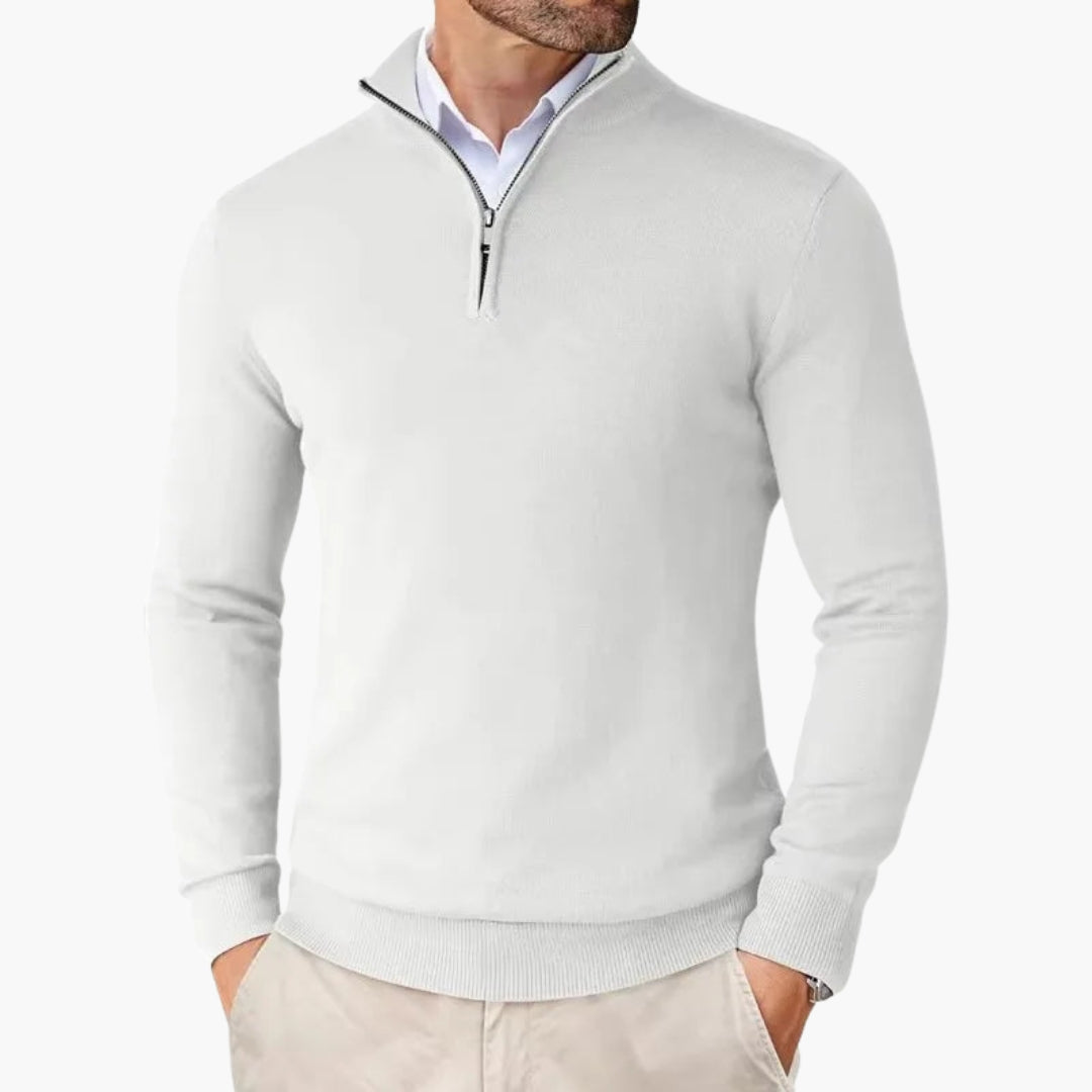 Pull homme en maille avec col zippé et finition côtelée