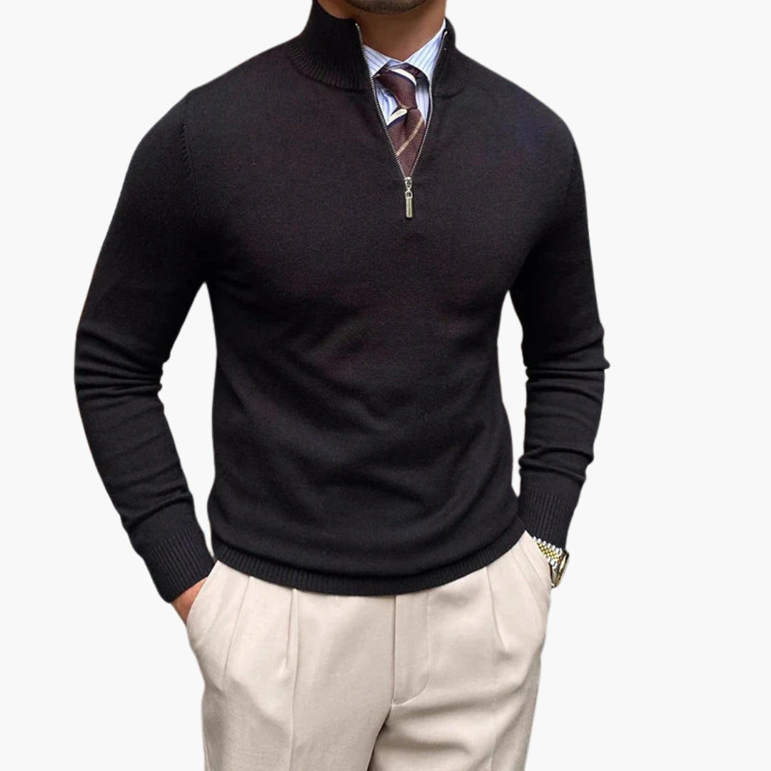Pull homme en maille demi zip à col montant
