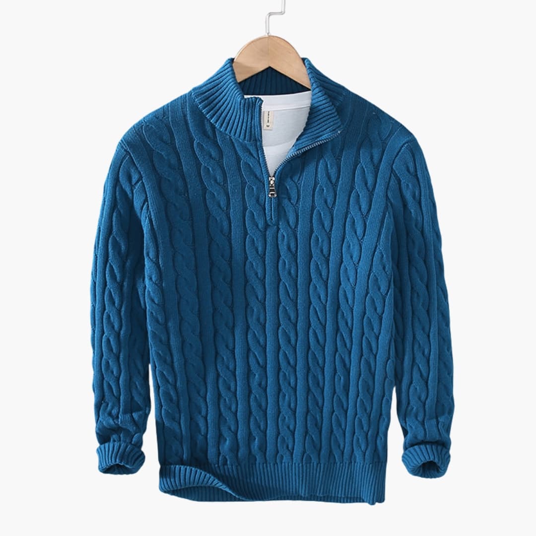 Maglione da uomo in maglia intrecciata con mezza cerniera e motivo testurizzato