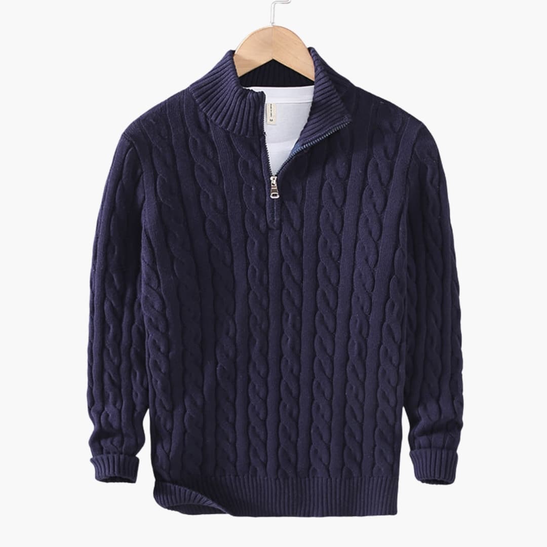 Maglione da uomo in maglia intrecciata con mezza cerniera e motivo testurizzato