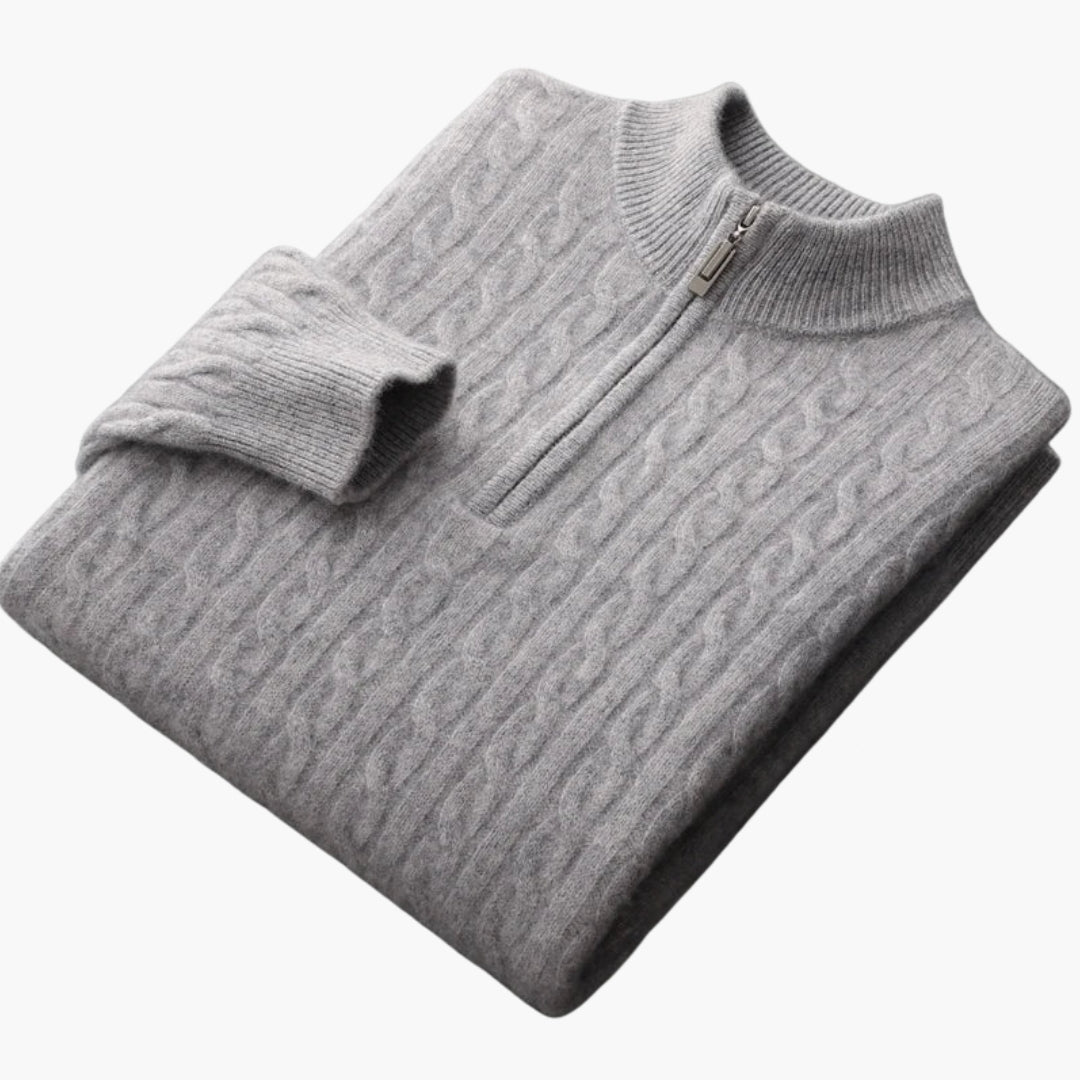 Pull homme torsadé avec demi fermeture zippée