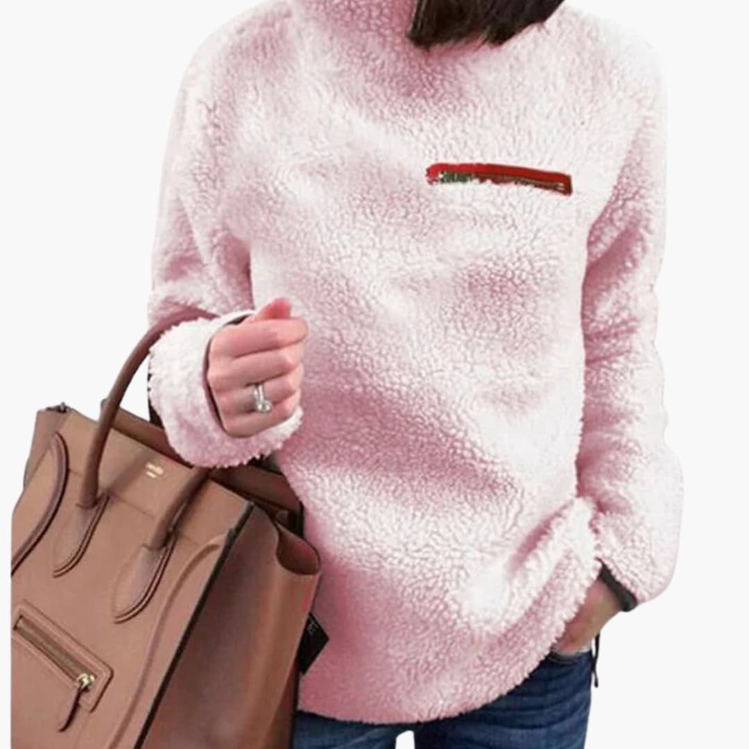 Maglione in pile con collo alto da donna con tasca sul petto con cerniera