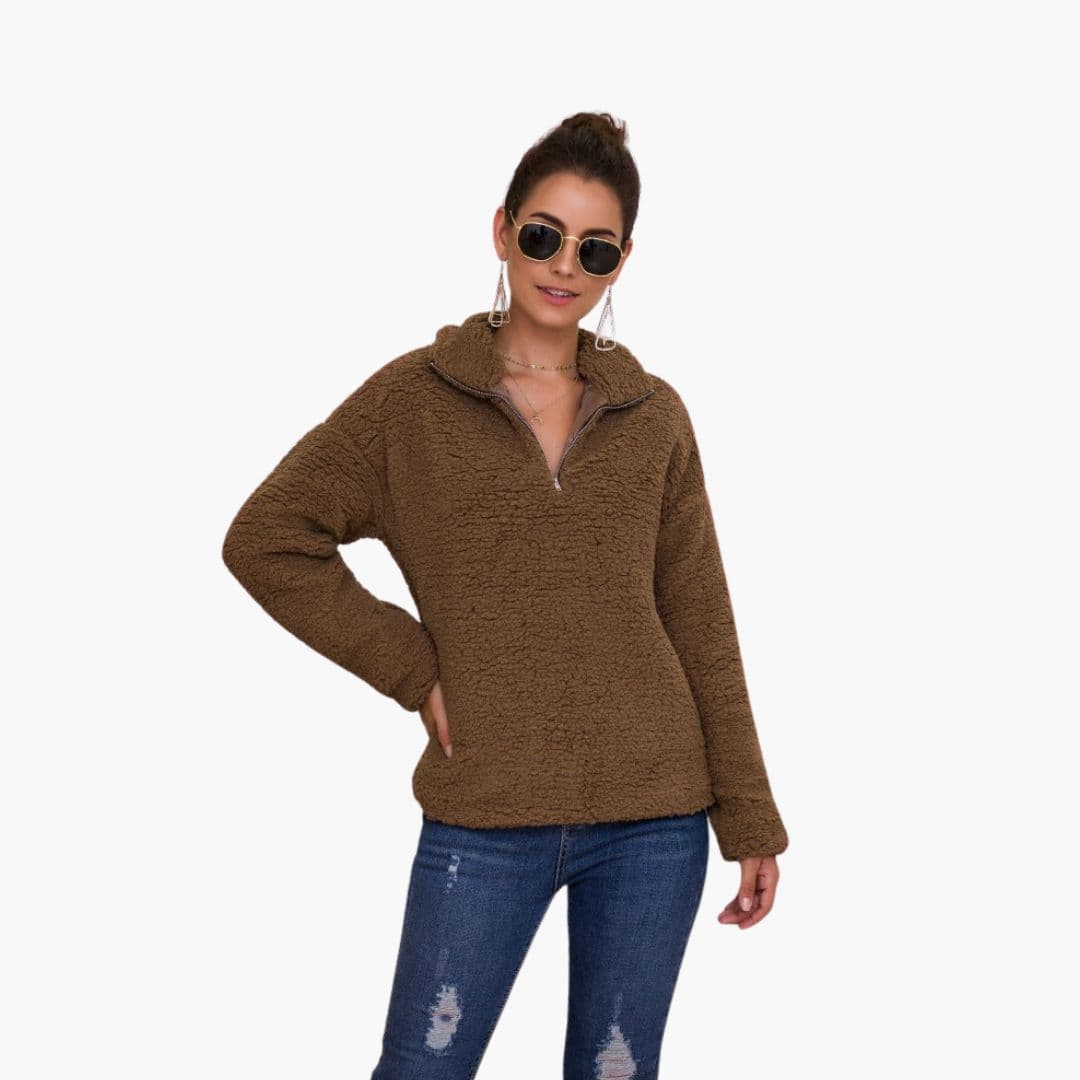 Pull polaire femme à demi zip et coupe ample