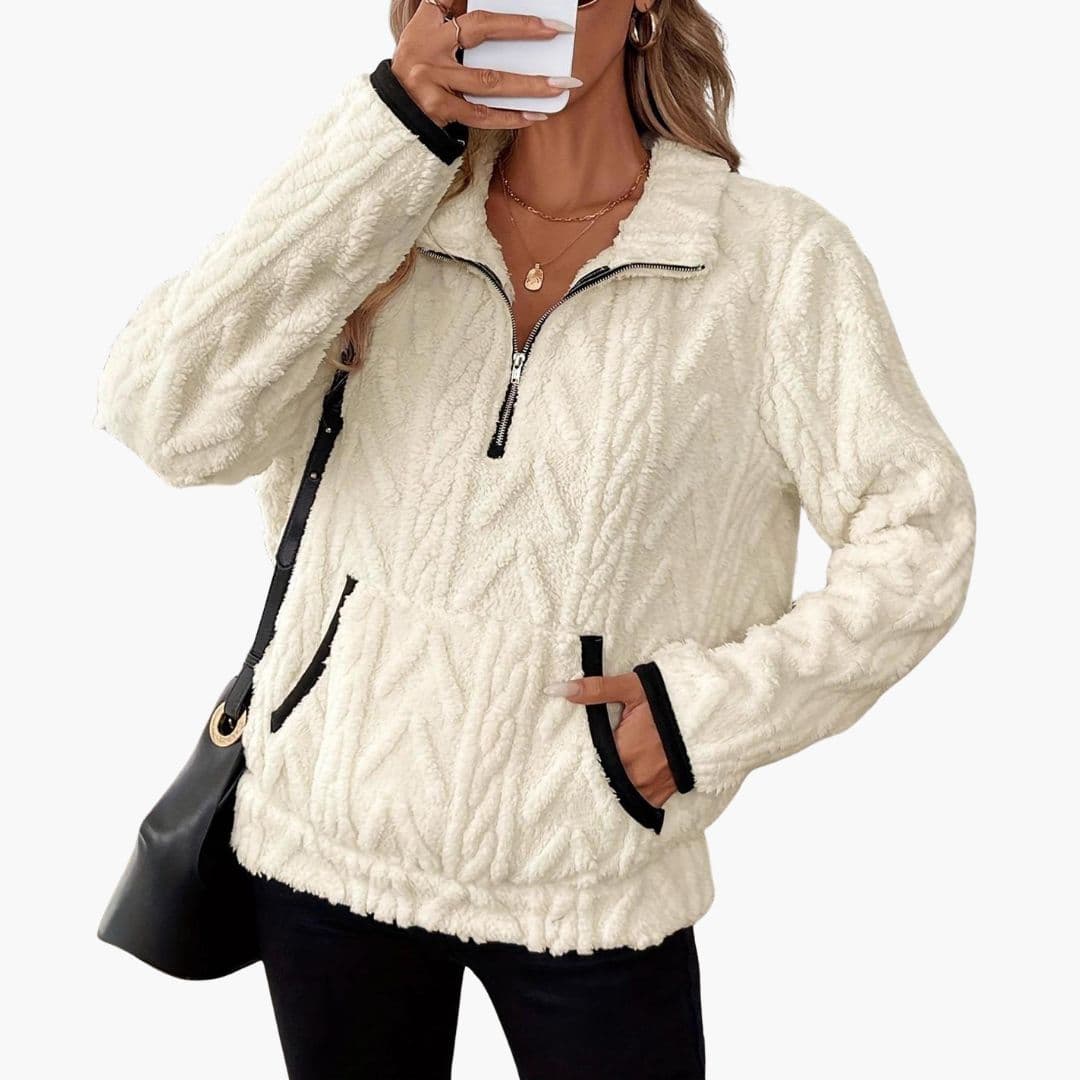 Felpa donna in pile con mezza cerniera e tasche
