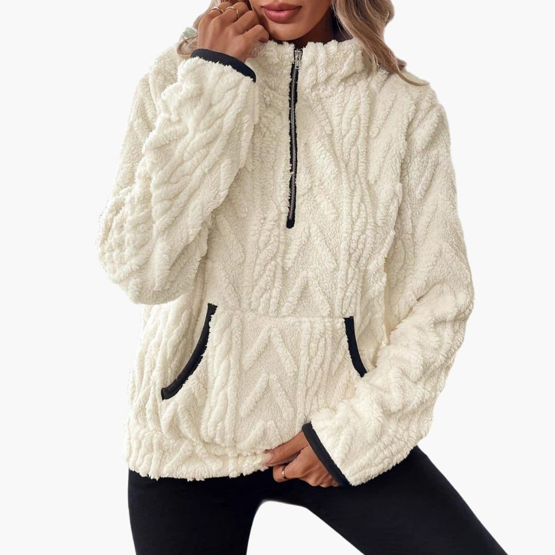 Felpa donna in pile con mezza cerniera e tasche