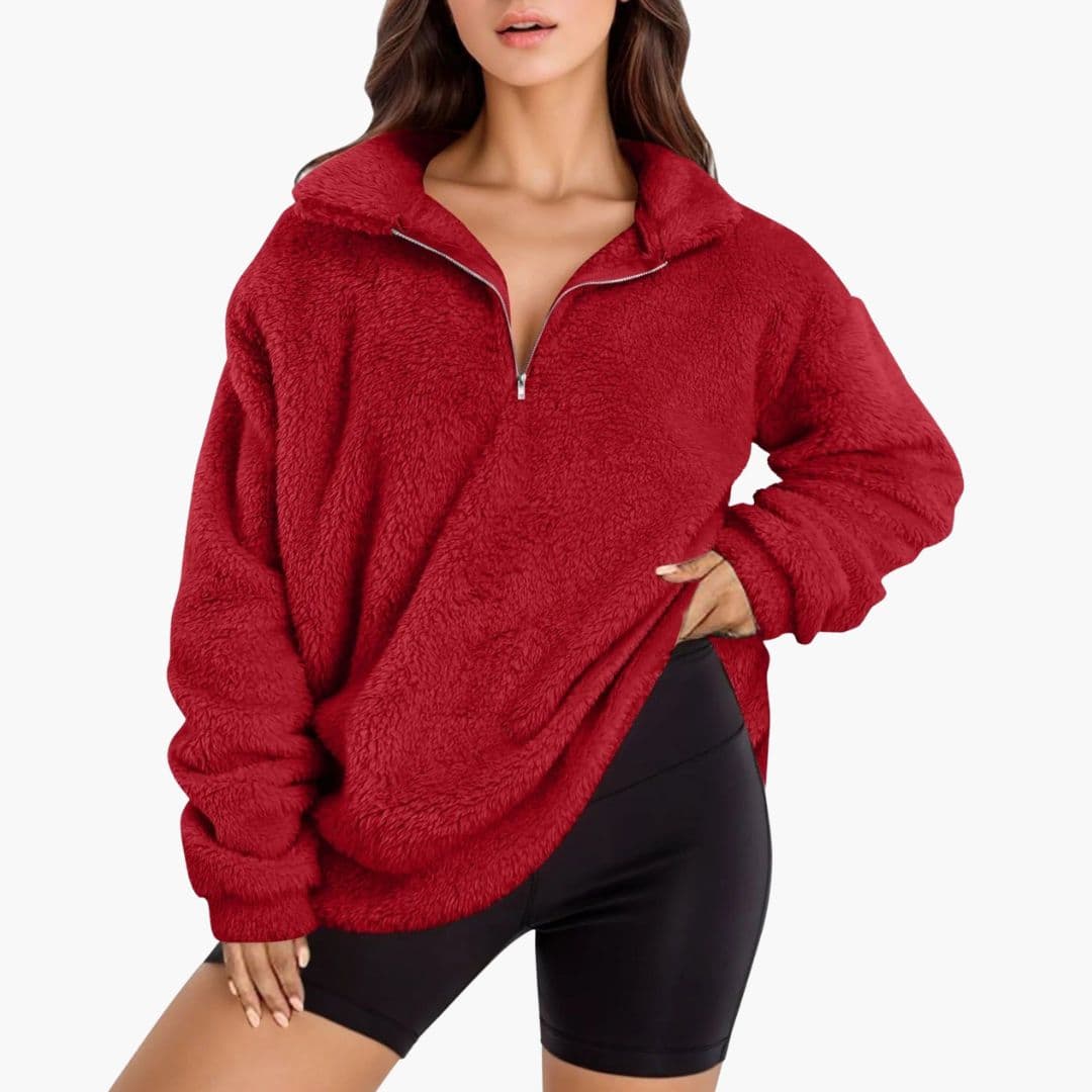 Felpa polare donna oversize con mezza cerniera