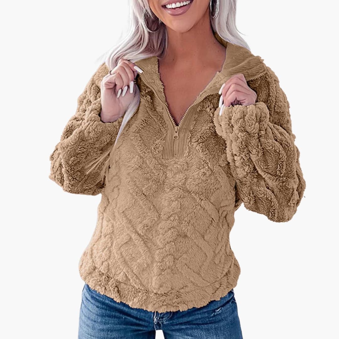 Pull polaire oversize per donna con collo alto e texture trapuntata