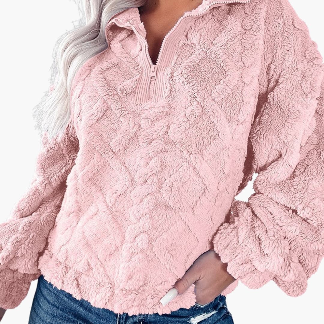 Pull polaire oversize per donna con collo alto e texture trapuntata